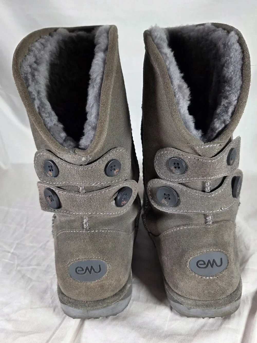 EMU Australia Dark Gray Waterproof Suede Shearling Button Winter Boots Size 8